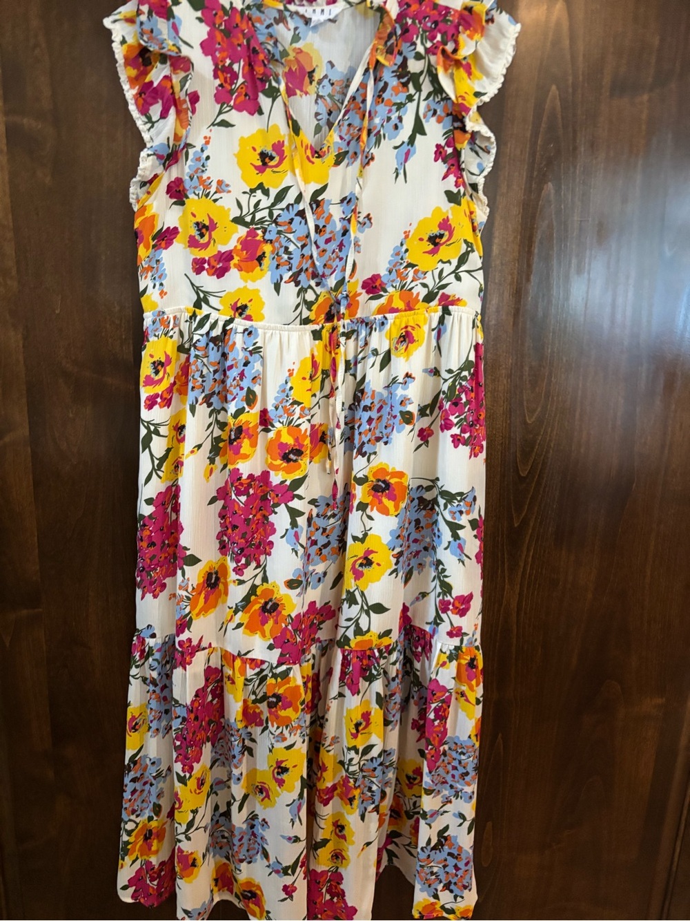 THML White Maxi Dress with Yellow, Pink & Blue Floral Print